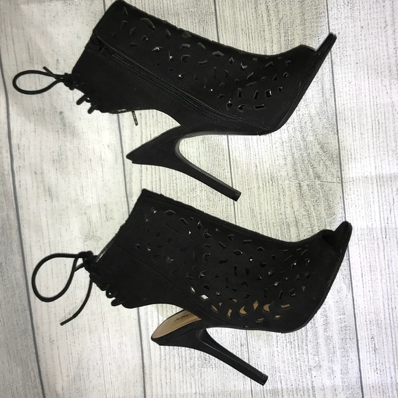 -Thaden Black Open Toe Booties - Picture 4 of 8